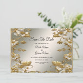 Goud Wit Bloemen Save The Date (Staand voorkant)