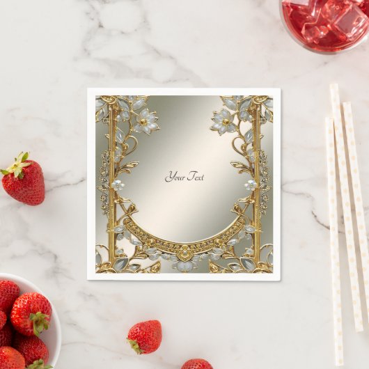 Goud  Wit Bloemen Servetten (Insitu)