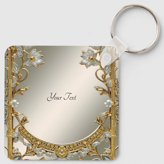 Goud  Wit Bloemen Sleutelhanger (Achterkant)