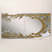 Goud Wit Bloemen Strandlaken (Voorkant)