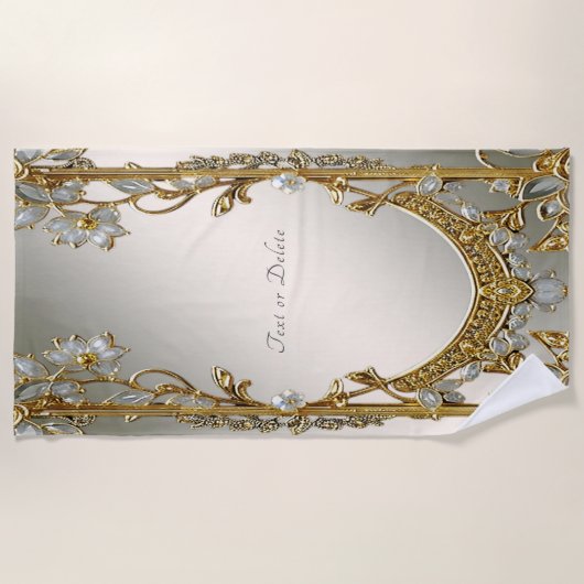 Goud  Wit Bloemen Strandlaken (Voorkant)