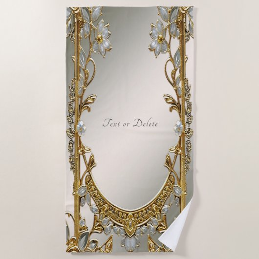 Goud Wit Bloemen Strandlaken (Voorkant)