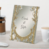 Goud  Wit Bloemen Tafelblad Tekens Reclamebord Met Voetstuk (Insitu)