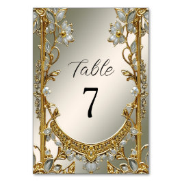 Goud Wit Bloemen Tafelnummer