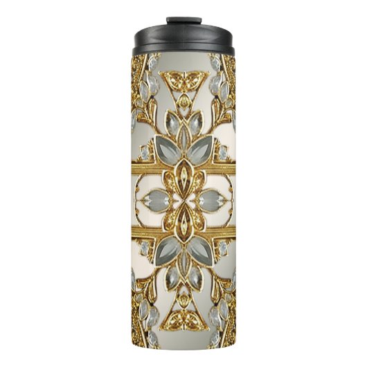Goud  Wit Bloemen Thermische Tumbler Thermosbeker (Voorkant)