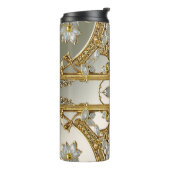 Goud  Wit Bloemen Thermische Tumbler Thermosbeker (Gedraaid links)