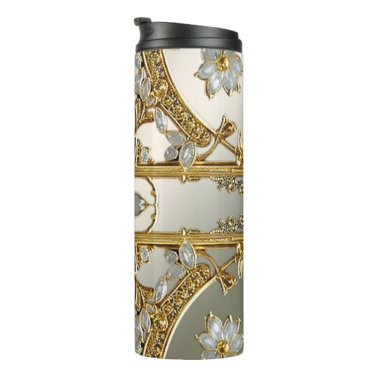 Goud  Wit Bloemen Thermische Tumbler Thermosbeker (Geroteerd rechts)