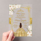 Goud & Wit Bloemen Verjaardag Kroon Mis Quince Acryl Uitnodigingen (Insitu (Draagbaar))