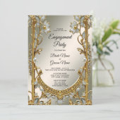 Goud  Wit Bloemen Verloving Kaart (Staand voorkant)