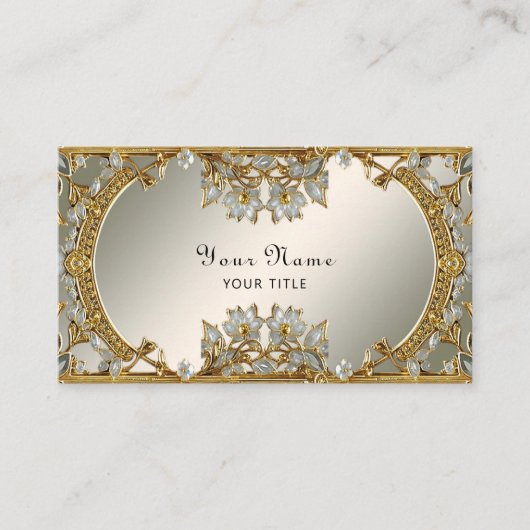 Goud  Wit Bloemen Visitekaartje (Voorkant)