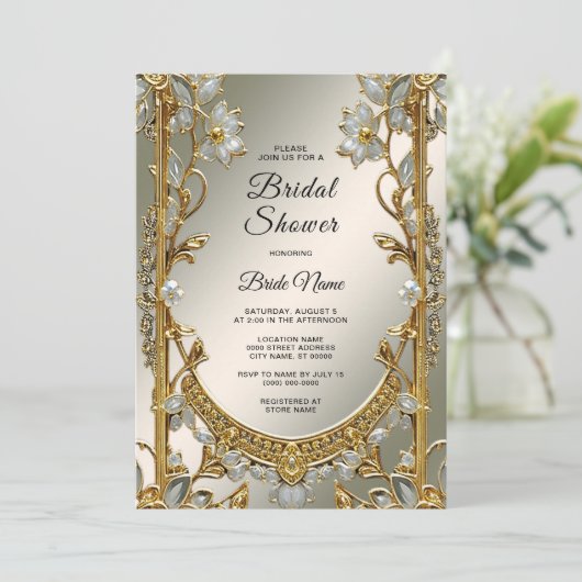 Goud  Wit Bloemen Vrijgezellenfeest Kaart (Staand voorkant)