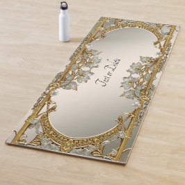 Goud  Wit Bloemen Yoga Mat