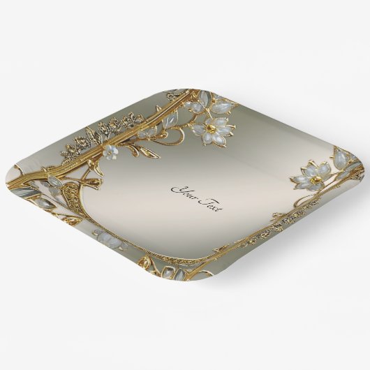 Goud  wit bloemenpapier Bord (Gebogen)