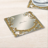 Goud wit bloemenpapier Onderzetter (Schuin)