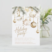 Goud Wit Blush Ornamenten Baubles Kerstfeest Kaart (Staand voorkant)