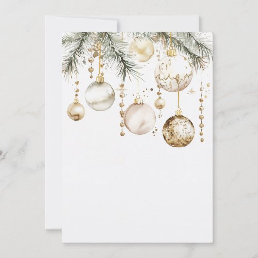 Goud Wit Blush Ornamenten Baubles Kerstfeest Kaart (Achterkant)