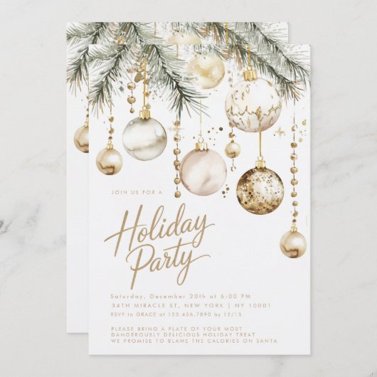 Goud Wit Blush Ornamenten Baubles Kerstfeest Kaart (Voorkant / Achterkant)