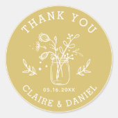 Goud & Wit Bruiloft Dank u Mason Jar Bloemen Ronde Sticker (Voorkant)