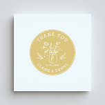 Goud & Wit Bruiloft Dank u Mason Jar Bloemen Ronde Sticker<br><div class="desc">Creëer Uw eigen bruiloft bedankt Ronde Sticker. Klik op de button Aanpassen hierboven voor een geavanceerdere aanpassing van dit ontwerp.</div>