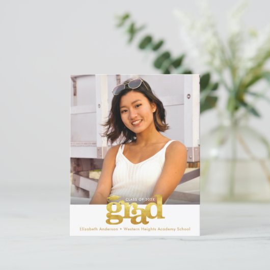 Goud Wit Budget Foto Afstuderen Vet Pet Uitnodigen (Staand voorkant)