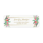Goud Wit Chic Mooie Bloemen Roze Rozen Etiket (Voorkant)
