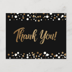 Goud Wit confetti op zwart Dank u Briefkaart