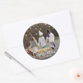 Goud Wit Confetti Vrolijk kerstfeest | FOTO Ronde Sticker (Envelop)