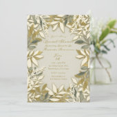 Goud Wit Crème Ecru Botanische Bladeren Bruidstaar Kaart (Staand voorkant)