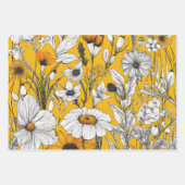 Goud Wit Daisy Boho Wildflower Decoupage Inpakpapier Vel (Voorkant)