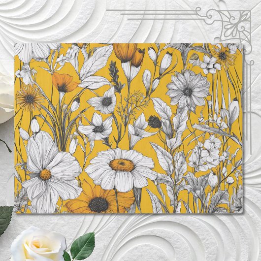 Goud Wit Daisy Boho Wildflower Decoupage Tissuepapier
