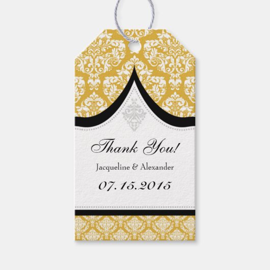 Goud Wit Damask Bruiloft Dank u Labels Cadeaulabel (Voorkant)