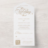 Goud & Wit Delicate Elegant Script Wedding All In One Uitnodiging (Binnen)
