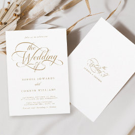 Goud & Wit Delicate Elegant Script Wedding Kaart