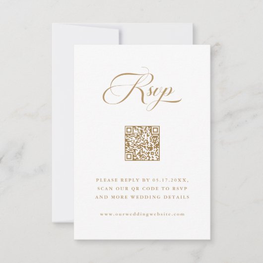 Goud & Wit Delicate Elegant Script Wedding RSVP Kaartje (Voorkant)