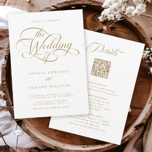 Goud & Wit Delicate Elegant Trouwen Alles in Een Kaart
