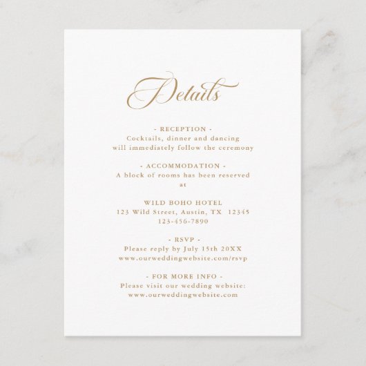 Goud & Wit Delicate Elegant Wedding Informatiekaartje (Voorkant)