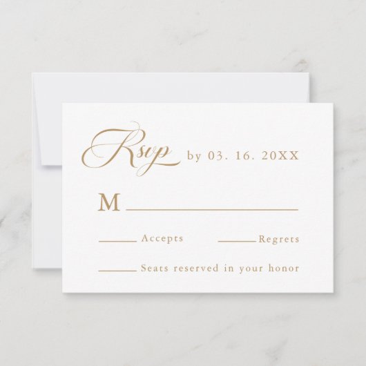 Goud & Wit Delicate Elegant Wedding RSVP Kaartje (Voorkant)