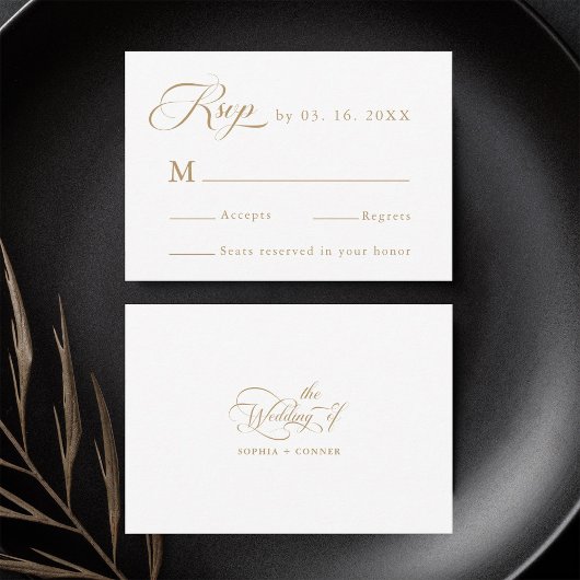 Goud & Wit Delicate Elegant Wedding RSVP Kaartje