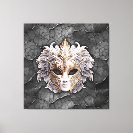 Goud / Wit Details op Grijs Marmer Canvas Afdruk