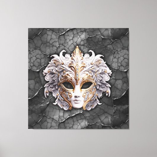  Goud / Wit Details op Grijs Marmer Canvas Afdruk (Voorkant)