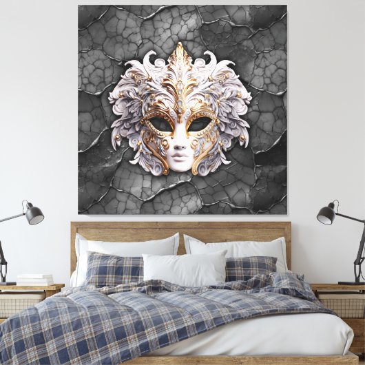  Goud / Wit Details op Grijs Marmer Canvas Afdruk (Insitu (Slaapkamer))