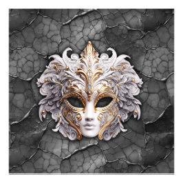 Goud / Wit Details op Grijs Marmer Foto Afdruk