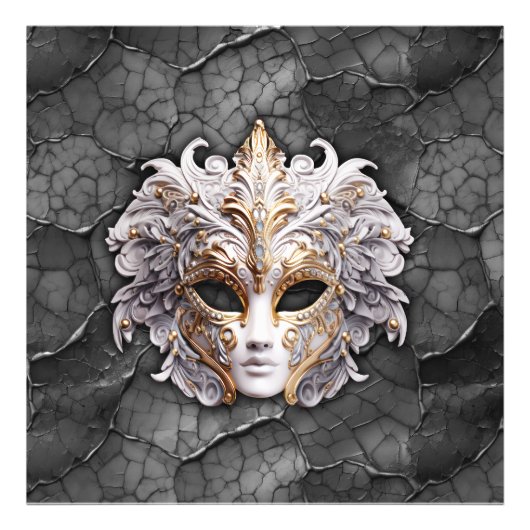 Goud / Wit Details op Grijs Marmer Foto Afdruk (Voorkant)