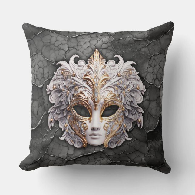  Goud / Wit Details op Grijs Marmer Kussen (Voorkant)