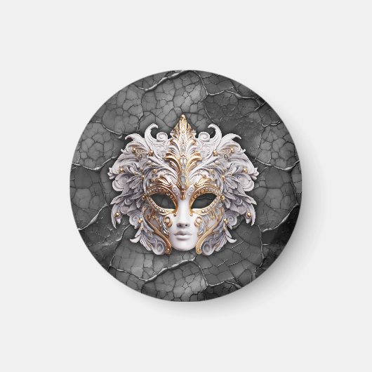 Goud / Wit Details op Grijs Marmer Magneet (Voorkant)