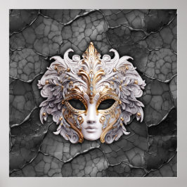 Goud / Wit Details op Grijs Marmer Poster