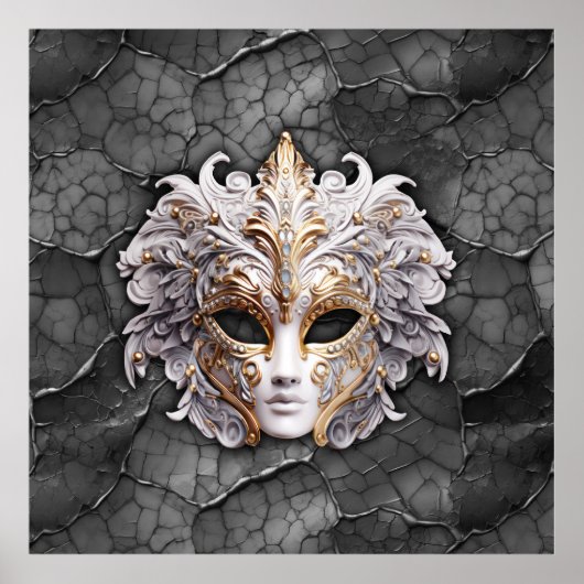 Goud / Wit Details op Grijs Marmer Poster (Voorkant)