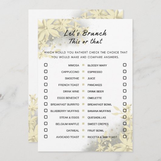 Goud Wit Dit of dat brunch party spel Kaart (Voorkant / Achterkant)