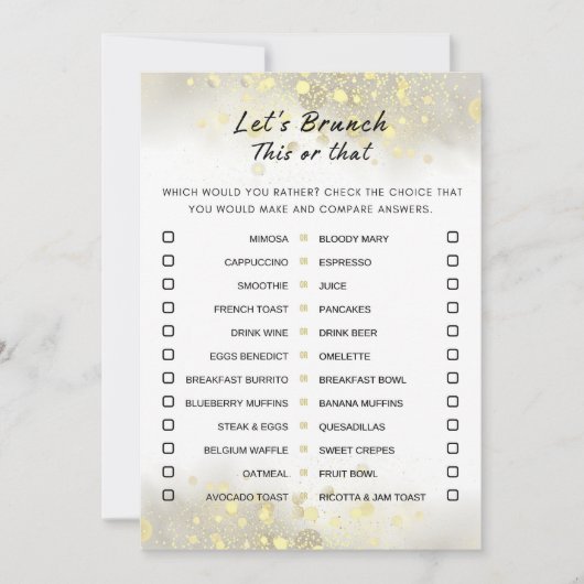 Goud Wit Dit of dat brunch party spel Kaart (Voorkant)