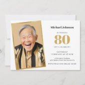 Goud Wit Eenvoudig Aangepaste Foto 80e Verjaardags Kaart (Voorkant)